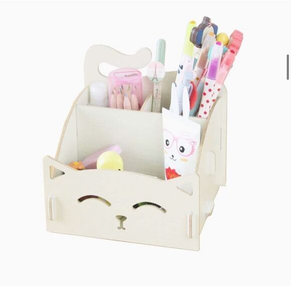 Kitty Cat Meow Meow White Pen and Pencil Holder - Picture 2 of 9